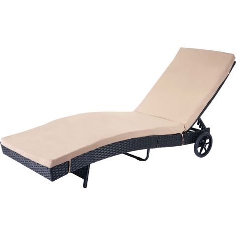 [NON UTILIZZATO] Lettino regolabile da esterno HHG-456 polyrattan antracite con cuscino beige