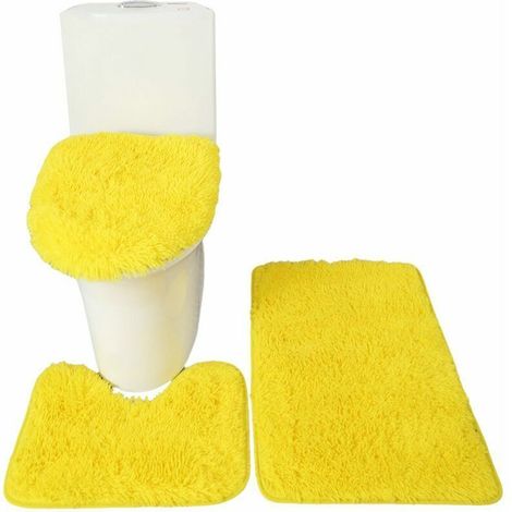 Ensemble de 3 pièces de couleur unie Ensemble de 3 pièces de tapis de salle de bain = forme en U 4050 + couverture 4550 + tapis de porte 5080 doré (1/5)