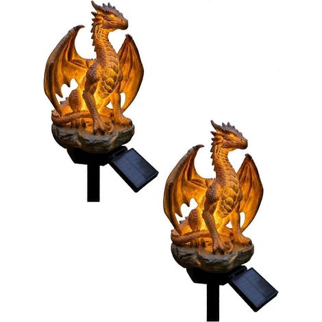 Lampe solaire fantôme d'Halloween à planter dans le jardin, lampe dragon, décoration d'Halloween extérieure, lampe solaire dorée pour jardin - lampe statue, éventail gothique médiéval (1/5)