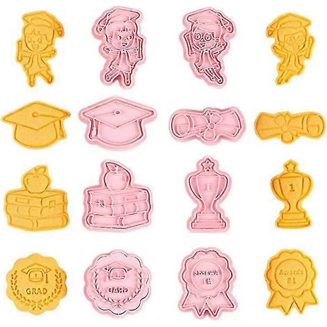 Moule à biscuits 8 pièces/ensemble, motif dessin animé, démoulage facile, en polypropylène, pour la pâtisserie, thème remise de diplômes et fêtes. (1/5)