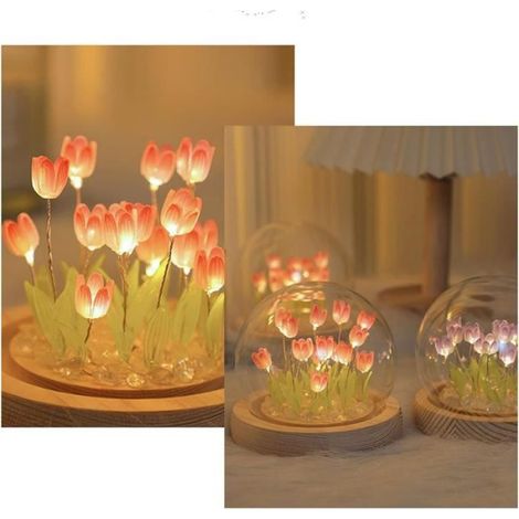 Veilleuse Tulipe - Lampe De Table À Piles - Décoration Intérieure Créative - 16 cm - Blanc Chaud - Lot De 1 (1/3)