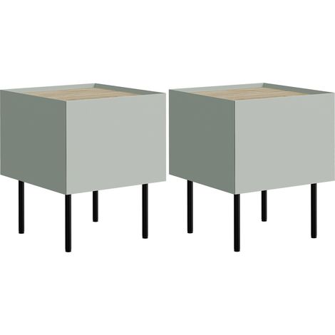 Conjunto de mesitas de noche Melbela 108, Olivo claro + Roble, Número de cajones: 0, Número de puertas: 0, 50x40x41cm, MDF, Aglomerado laminado