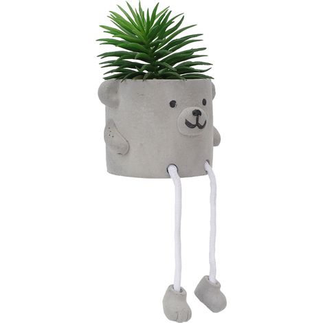 Plante suspendue décorative, mignonne et créative, en forme de poupée verte, simulant une plante grasse en pot, pour le salon, la chambre ou un bureau. Pot de fleurs décoratif en ciment. (1/5)