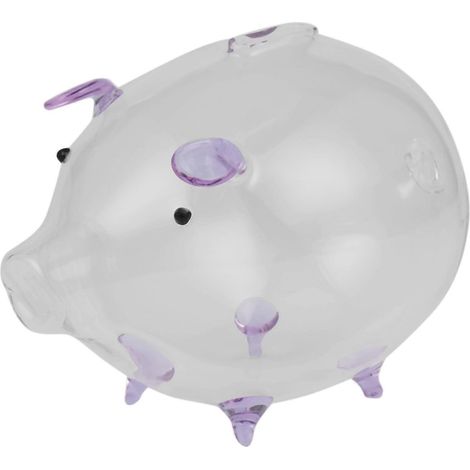 Tirelire cochon en verre transparent violet (1/5)