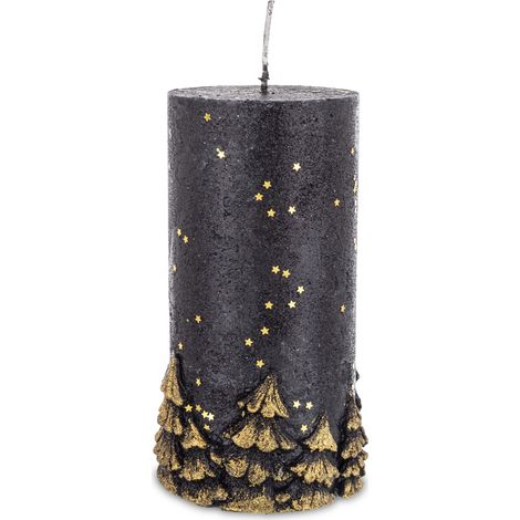 Bougie de Noël noire et dorée à la paraffine, 14 x 7 x 7 cm