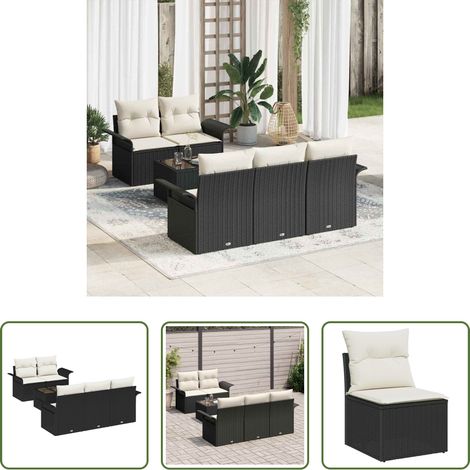 vidaXL Poly-Rattan -  Sofa Set mit Kissen 6 pcs Schwarz Poly-Rattan (1/5)