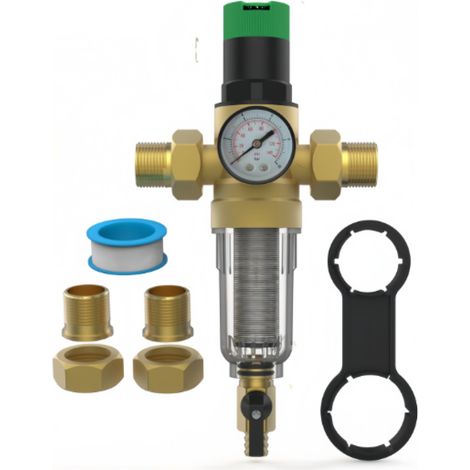1 pièce réducteur de pression pour filtre à eau, raccord 1 pouce et union 3/4 pouce, DN20, régulateur de pression, filtre sédiments 50 microns, usage domestique (1/5)