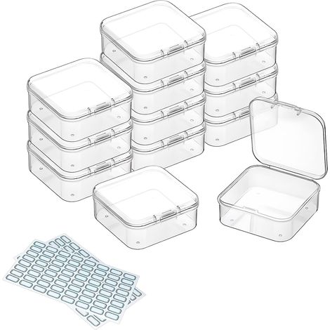 Lot de 12 Boite Rangement, Plastique Transparent, Couvercle Inclus, Pour Perles Bijoux, Loisirs Creatifs