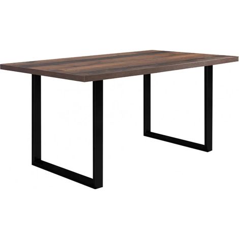 Table de repas 160 cm décor bois vintage pieds métal noir - MARNE 02 (1/5)