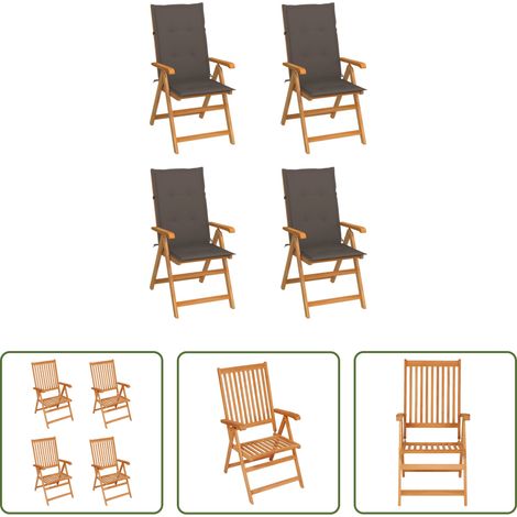 Chaise de jardin teck - Chaises de jardin lot de 4 avec coussins taupe Bois teck solide (1/5)