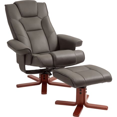 Brown Faux Leather Recliner Chair with Footstool Set for Comfortable Manual Relaxation