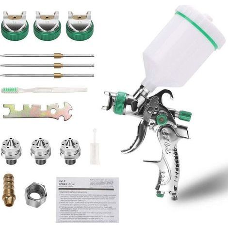 Pistola professionale per verniciatura HVLP/lacca. Kit pistola a spruzzo ad aria compressa ad alta pressione. Effetto nebbia. Economica e potente. Ugelli da 1,4 mm/1,7 mm/2,0 mm. (1/4)