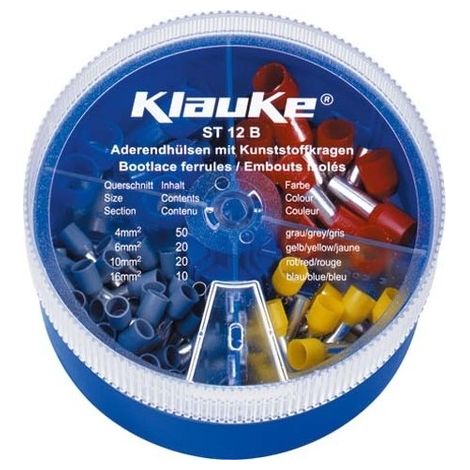 Klauke ST12B Assortimento Capicorda 4 mm², 6 mm², 10 mm², 16 mm² Parzialmente isolato Grigio, Giallo, Rosso, Blu 100 Pa