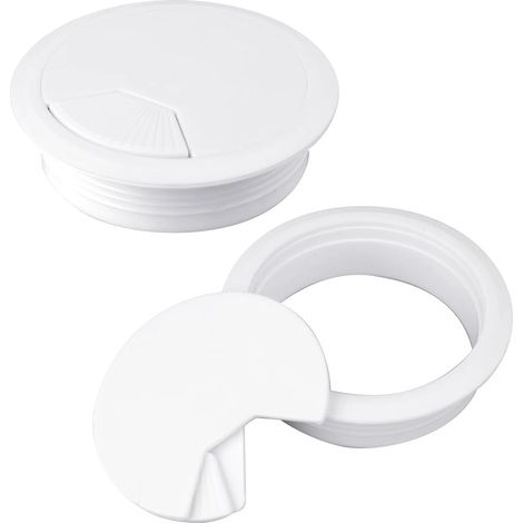 Ensemble de 2 passe-câbles de bureau blancs de 80 mm (3,15 po), avec protection et cache-câbles. (1/5)