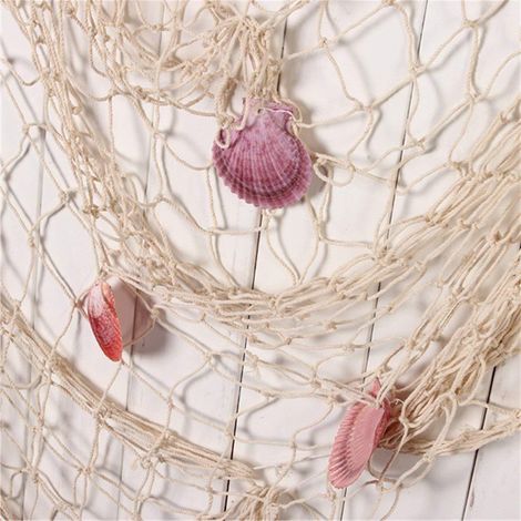 Mediterranes Fischernetz mit Muscheldekoration, Retro-Fotografie-Requisiten, Fischernetz-Wanddekoration (1/5)