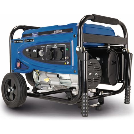Scheppach Groupe électrogène SG3200 - 2800W - Puissance 6,5CV - Réservoir 15L - 196 cm³ moteur 4 temps - 2x 230V prise, 1x 12V DC connecteur - Dispositif de déplacement (1/5)