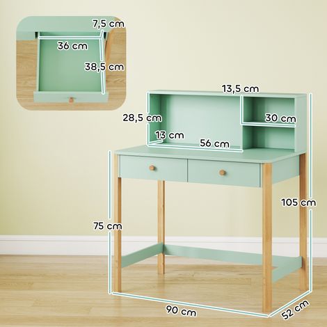 Kinderschreibtisch Schülerschreibtisch mit Schubladen Regal Stauraum für 5-12 Jahre Kinder 90 x 52 x 105 cm Grün (1/5)