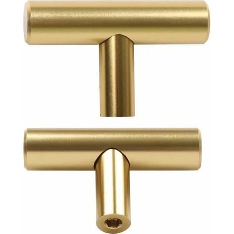 royaluxe - Poignée de porte en forme de T dorée de style nordique 12 mm de diamètre trou unique longueur 60 mm Lot de 20 À l'intérieur et à l'exterieur (1/4)