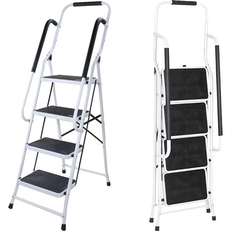 Escalera plegable, barandillas de seguridad, diseño que ahorra espacio, 4 peldaños (1/5)