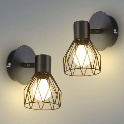 ZOLGINAH Applique Murale Interieur, Vintage Lampe Murale douille E14, Orientable 350° & Pivotant 90° Spot Mural, 40W Max. Industrielle Appliques Noir pour Salons, Chambres, Couloir, Escaliers, Lot de (1/4)