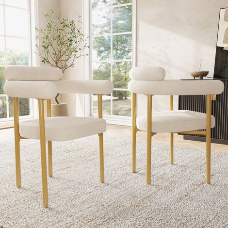 Sillas de comedor, lote de 2, tela beige, patas metálicas doradas, 70 x 62 x 85 cm DESVIAE (1/5)