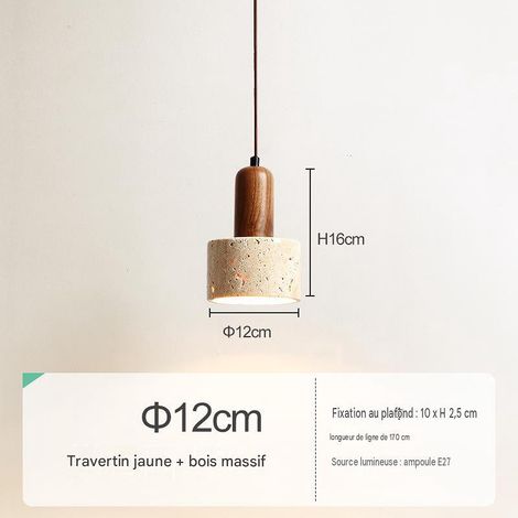 Suspension I petite taille, pierre travertin noyer, douille E27 220V, LED froid