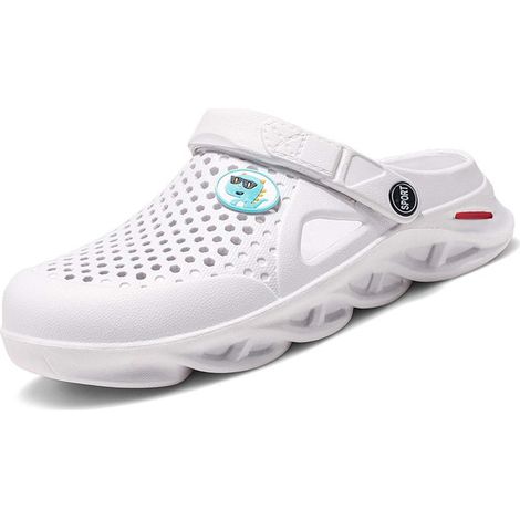 Sandales de jardin homme en caoutchouc, clogs été imperméables, chaussures de jardinage antidérapantes, mules confortables respirantes, sèche-vite pour piscine plage terrasse cuisine, blanc pointure 4 (1/5)