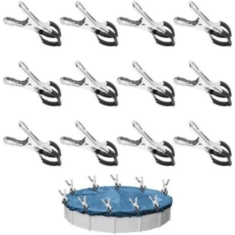 Lot de 12 pinces métalliques pour bâche de piscine, pinces de fixation pour serre de jardin avec film de protection, pinces pour piscines hors sol, pinces haute tension pour bâche de couverture (1/5)