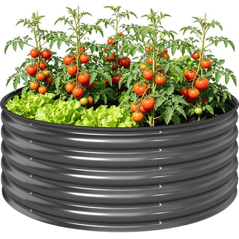 Jardinière surélevée, bac galvanisé avec rebord de sécurité, bac à plantes à fond ouvert, 120 x 120 x 43 cm, gris foncé (1/5)