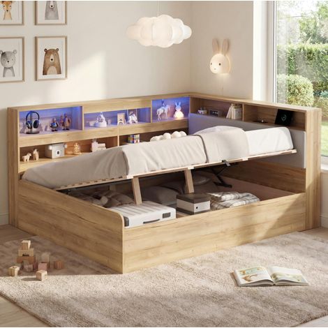 Bett Stauraumbett 140x200 hydraulisch MDF Natur OKMYHOME (1/5)