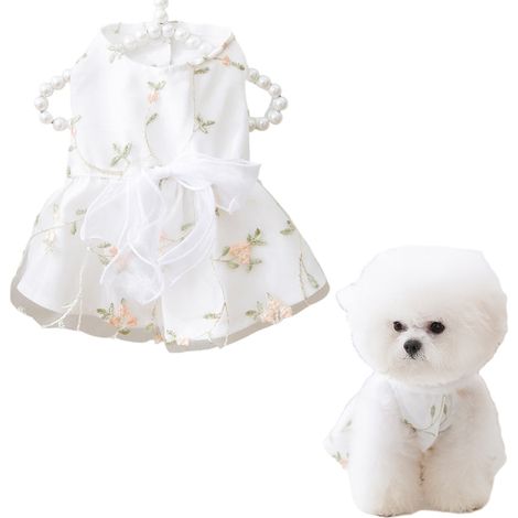 1 robe pour chien, jupe en dentelle blanche, coton léger, pour mariage ou anniversaire, taille S à XL (1/5)