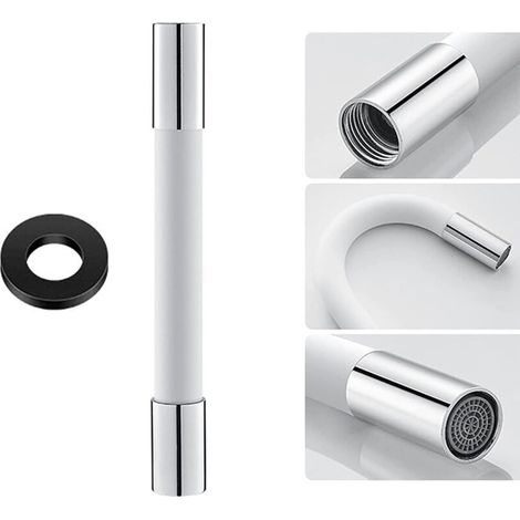 Rallonge de Robinet de 20 cm, Flexible Tube de Robinet de Cuisine, Pivotant à 360°Aérateur Rallonge Réglable Robinet(Blanc) (1/4)