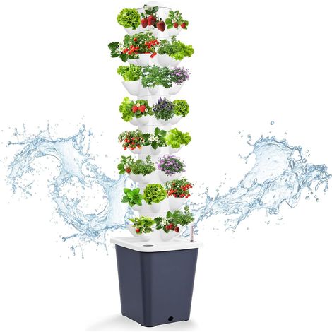 Vertical tower hydroponic growing system with 40 modules, 8 levels, 10L water reservoir, soilless growing system, aeroponic growing kit for herbs, fruits and vegetables (1/5)