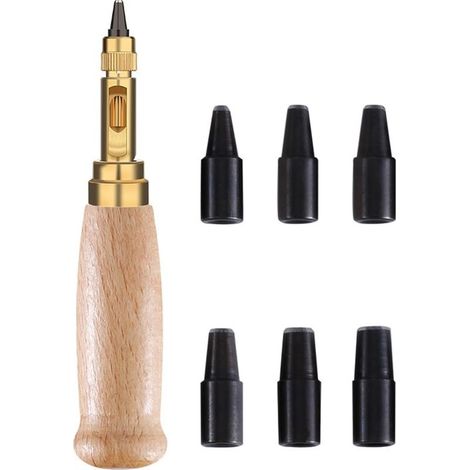 6-in-1 Automatic Leather Punch - Complete Kit with Removable Carbon Steel Punches (1-5mm), Non-Slip Handle, Leatherworking Tools for Crafts (1/5)