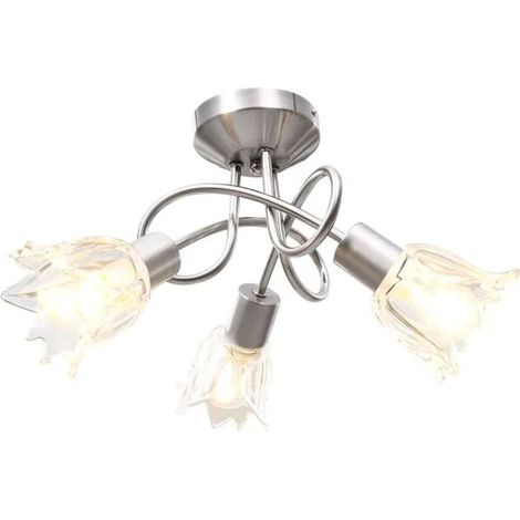 Plafonnier, abat-jour en verre transparent, avec 3 ampoules tulipe E14 (1/5)