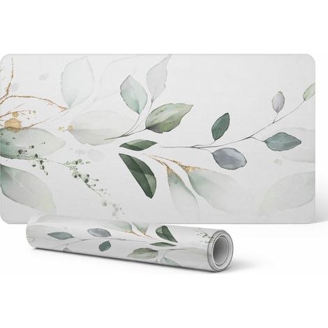Alfombrilla protectora para escritorio/mesa con delicados estampados de hojas en acuarela, 100x50 cm.