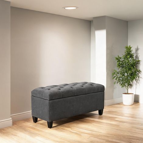 Pouf coloris gris foncé en polyester mousse 100 x 40 x 44 cm (1/5)
