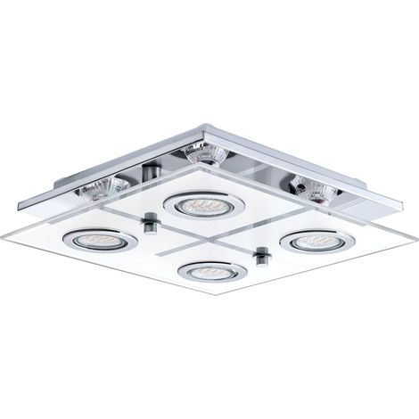 LED plafonnier Cabo, 4 spots, inox et verre satiné, lampe salon (1/5)