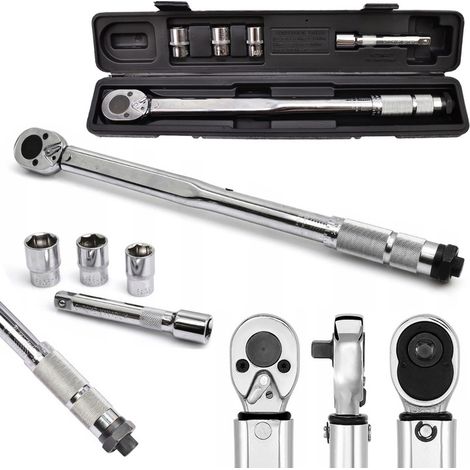 Clé dynamométrique 1/2 pouce 28-210 Nm + 3 douilles chromées 17 19 21 mm (1/5)
