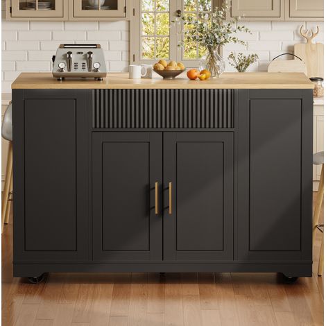 Isola cucina su ruote 120 x 50 x 92 cm, 2 ante, 3 cassetti DESVIAE (1/5)
