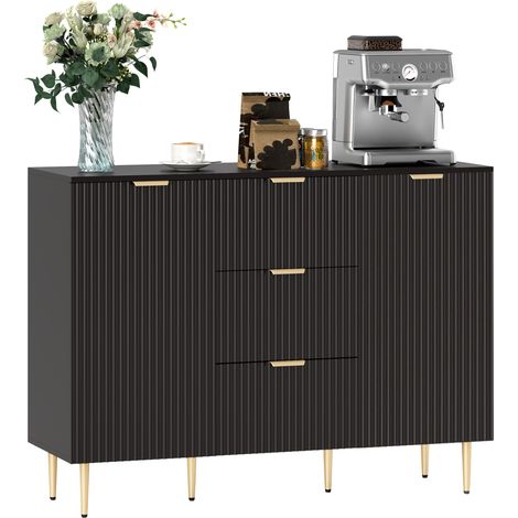 Buffet 2 portes avec 3 tiroirs et étagères réglables , Noir (1/5)