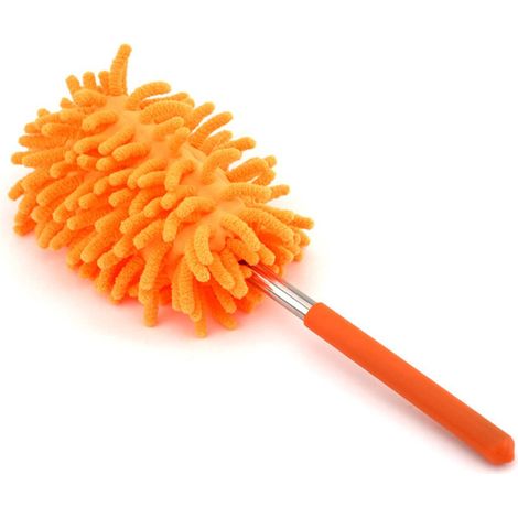 Chiffon à poussière télescopique en microfibre (1 pièce) - manche télescopique de 28 à 75 cm, chiffon à poussière ménager en acier inoxydable, chiffon à poussière télescopique multifonctionnel, orange (1/4)