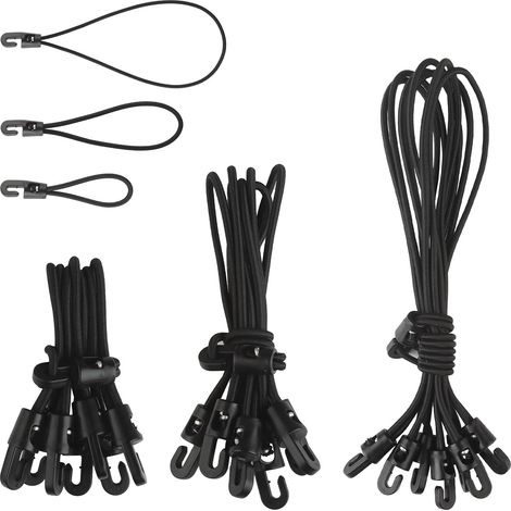 Lot de 24 sandows avec Crochets – 3 Tailles (25 cm / 15 cm / 10 cm) – Tendeurs élastiques pour bâche, Tente, Filet, Camping (1/5)