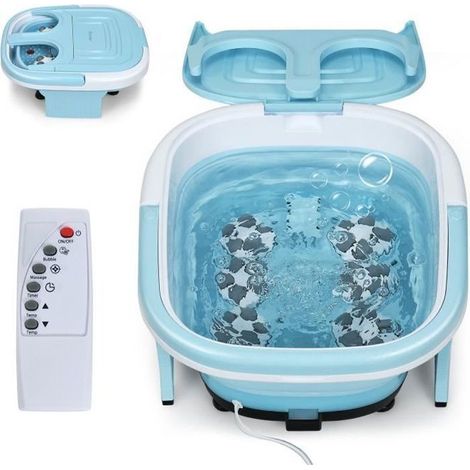 Bain de pieds pliable COSTWAY pour thalassothérapie et balnéothérapie, avec télécommande, minuterie 10-60 min, 36-48 s, massage à bulles et vibrations.-AquaForge