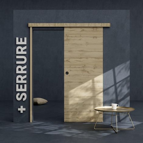 Mon Marché Déco – Porte coulissante en bois de cerisier 83 cm – Rail coulissant breveté – Système de fermeture intégré – Amortisseurs pour fermeture douce
