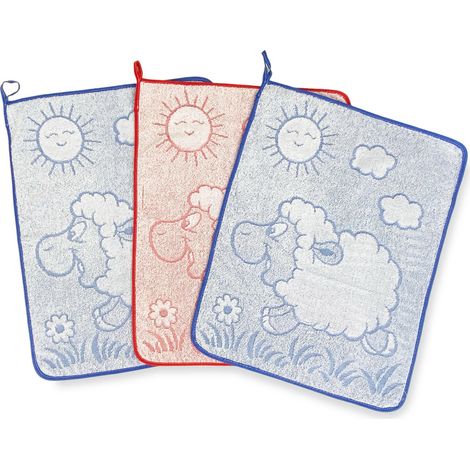 SET 3 ASCIUGAMANI ASILO bambino WOOLY cm. 40x50 in Puro cotone 3 PEZZI BAMBINO MASCHIO (1/3)