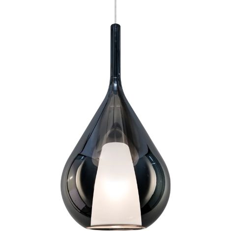 Sospensione Contemporanea Kalique Vetro Fumè Bianco E Cromo 1 Luce E27 H59Cm (1/2)