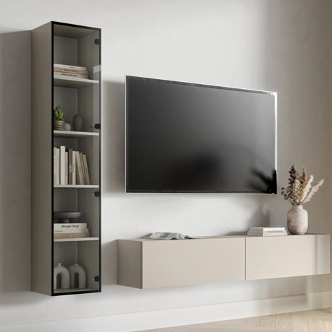 Vitrina Roburent, Mueble Expositor 4 Estantes, Una Puerta, 5 Espacios, 35x32x168h cm Beige (1/5)