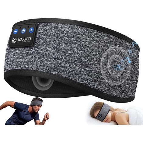 Bluetooth Headband, Sleep Headband, with Built-in Earphones, Blackout Sleep Mask, Ultra Soft and Breathable Night Headset for Travel, Yoga, Sports and Meditation, Grey (1/5)