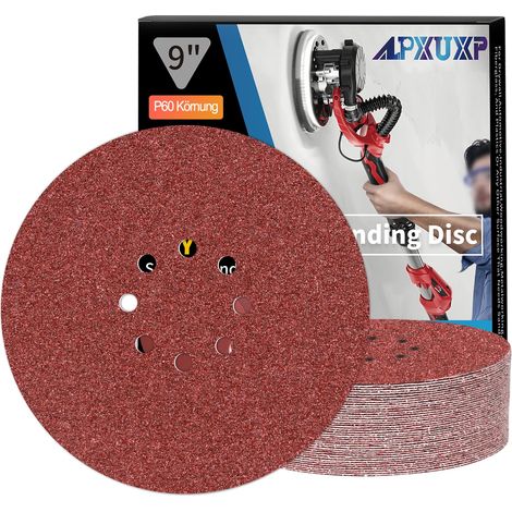 Disques abrasifs 225 mm Papier abrasif grain 60 8 trous, revêtement abrasif antiadhésif pour ponceuse orbitale aléatoire excentrique (15 pièces) (1/5)